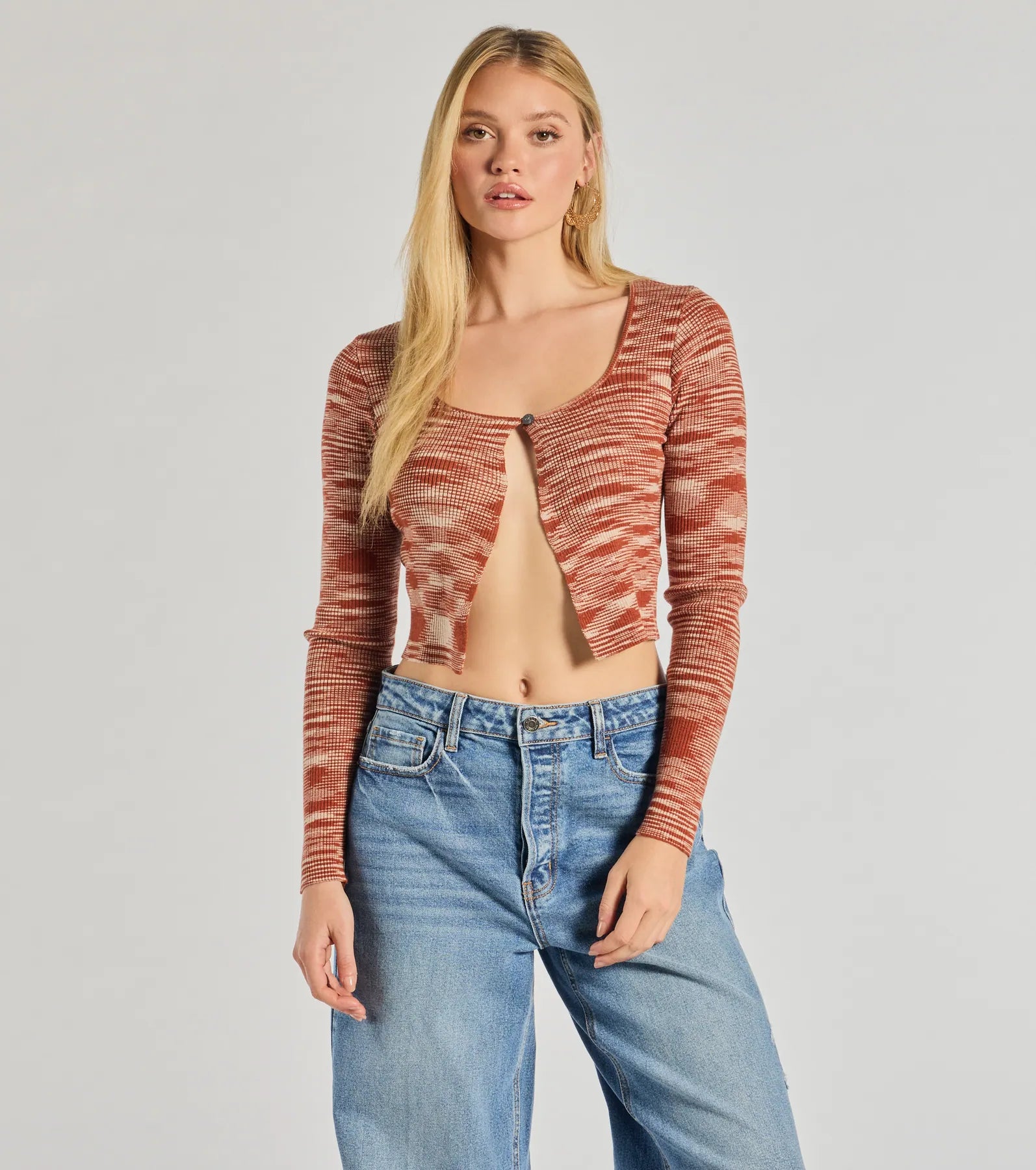 Eye-catching Personality Sassy Knits Long Sleeve Button Crop Top