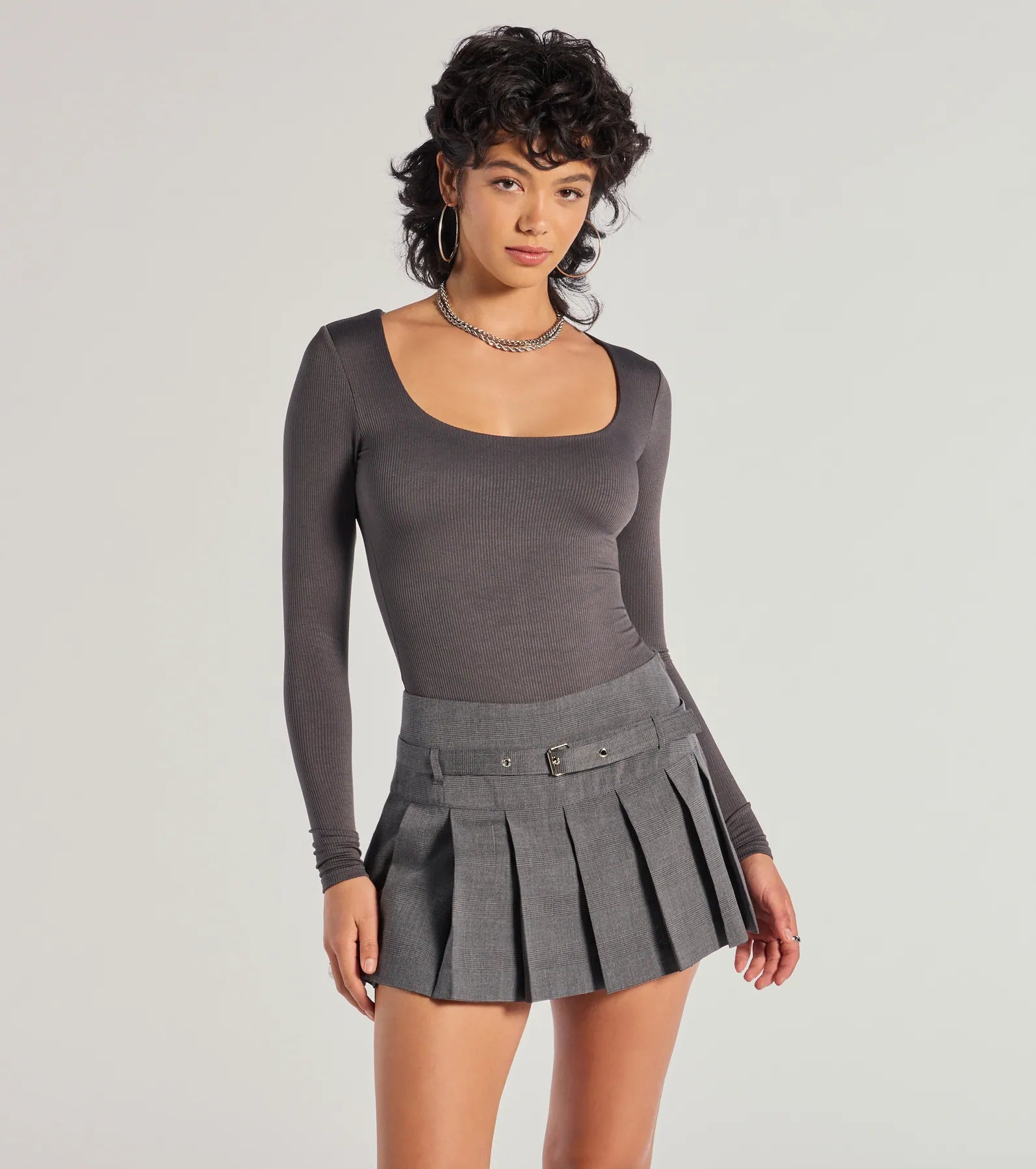 Fashion Concept Sleek Appeal Ribbed Knit Long Sleeve Bodysuit