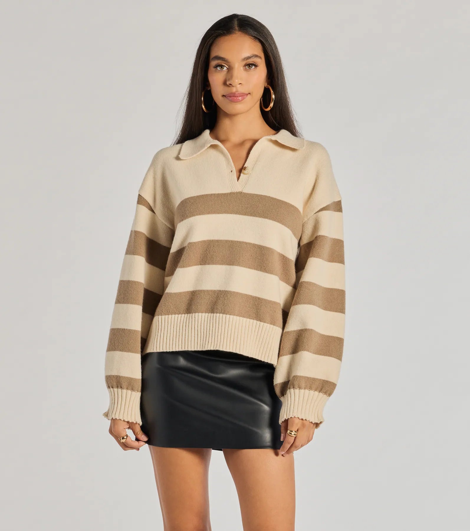 Sports Cool Stripe Sensation Collared Pullover Sweater