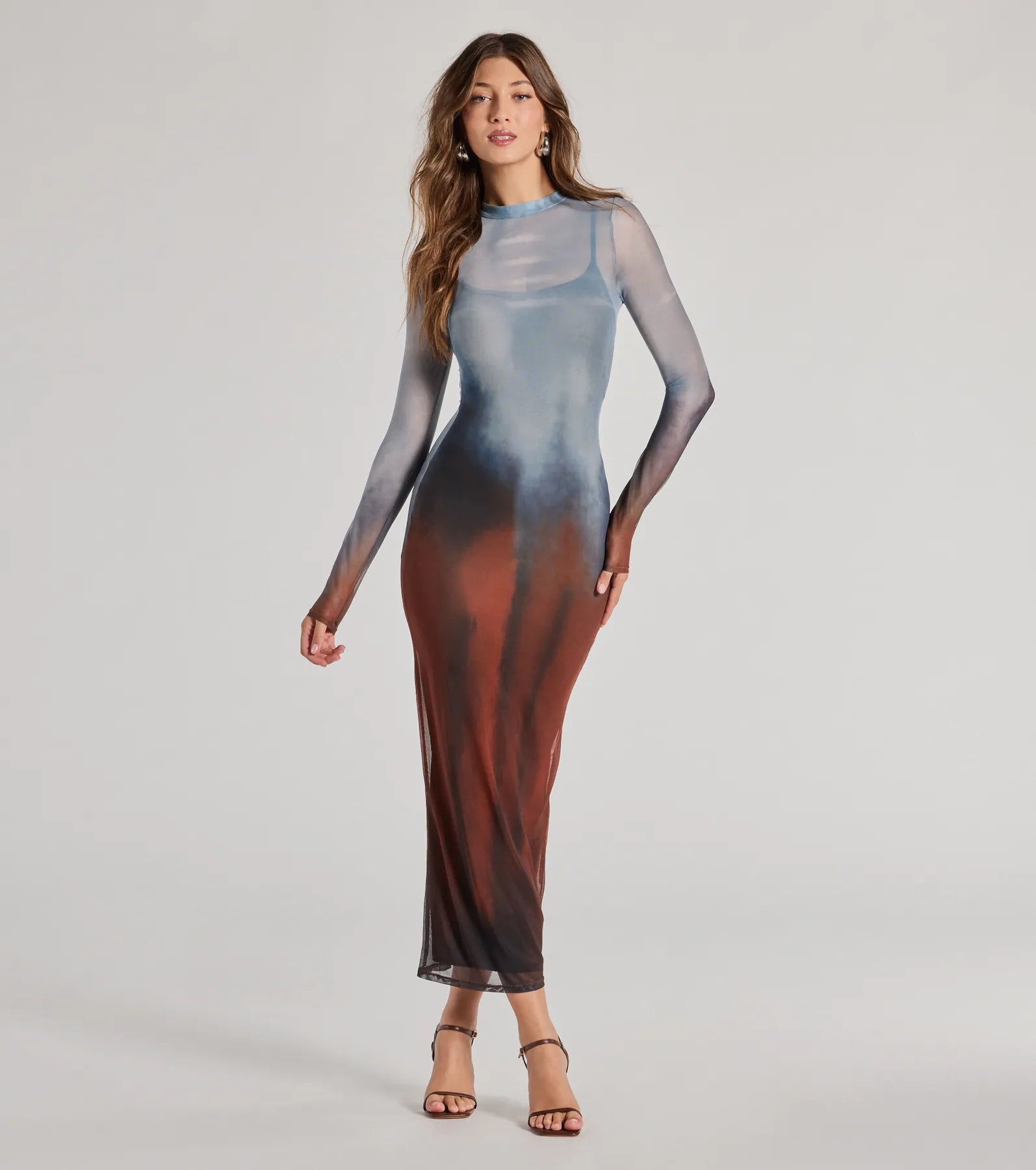 Relaxed Tops Sultry Silhouette Abstract Print Mesh Midi Dress
