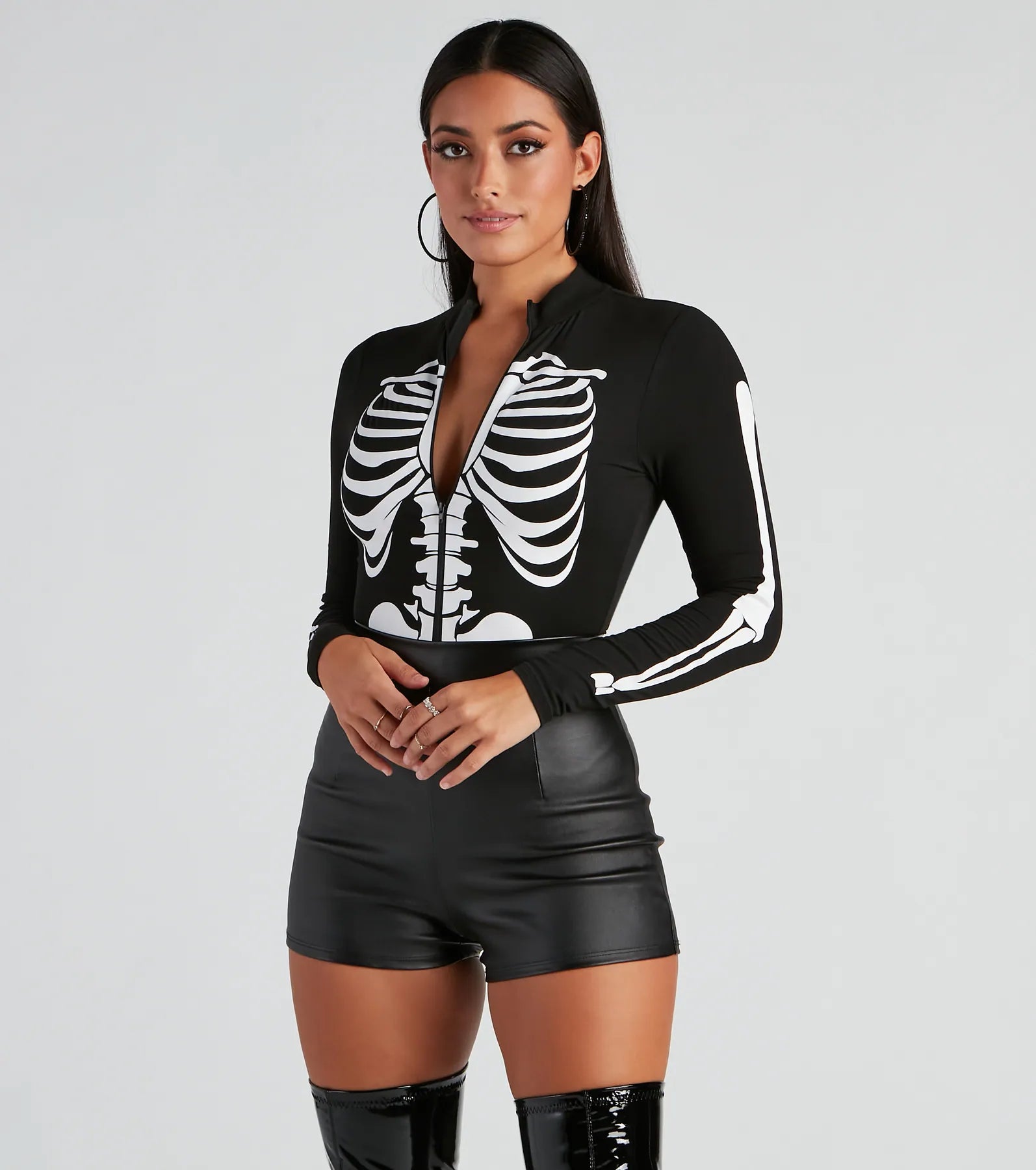 Diamond Series Sultry Skeleton Halloween Mock Neck Bodysuit