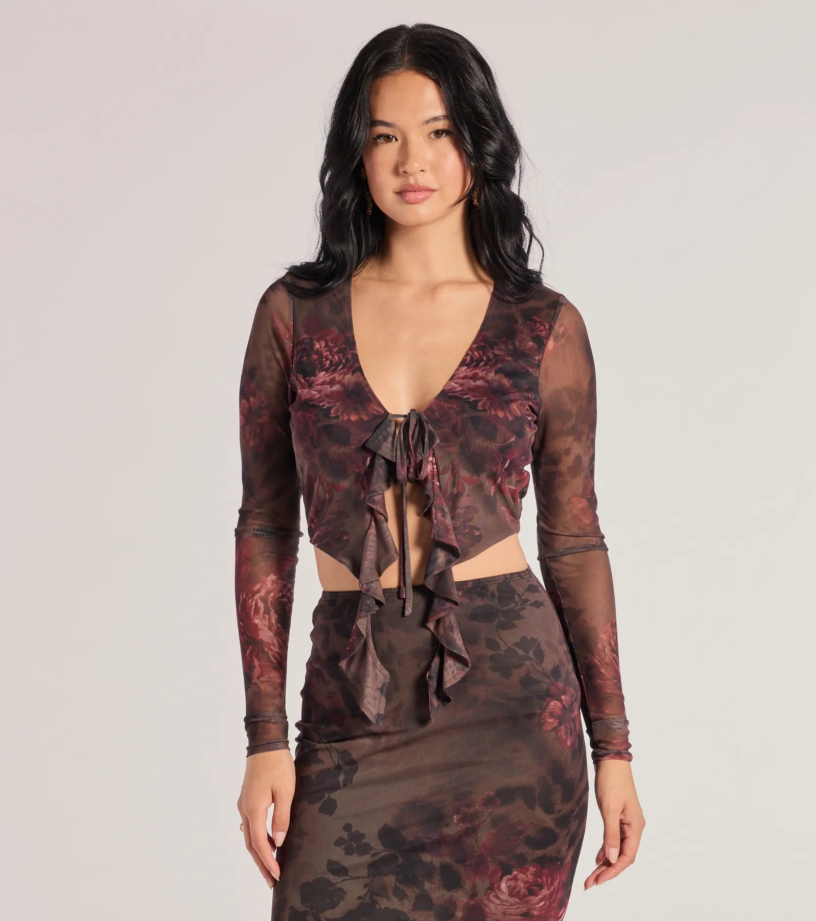 Chic Comfort Wear Wild Blossom Abstract Print Tie-Front Crop Top